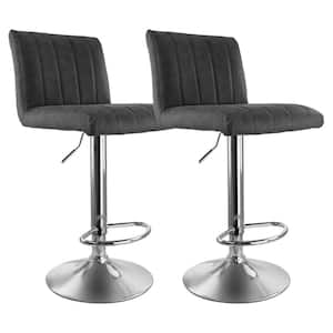 2-Piece Vintage Faux Leather Adjustable 35 in. Bar Stool in Gray with Black Base