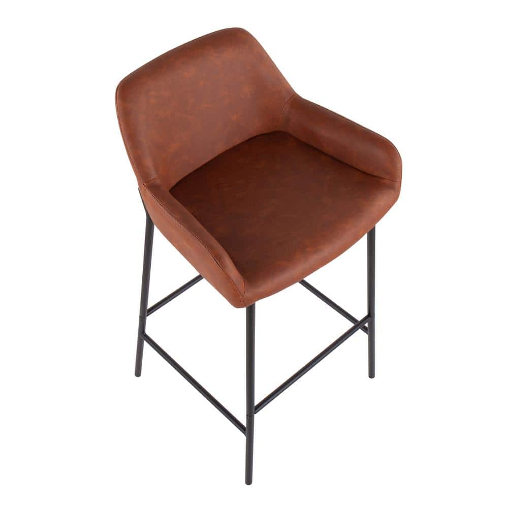 Daniella 21'' Industrial Black Metal and Camel Faux Leather Barstools, Set of 2