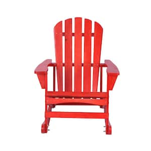 Red Solid Wood Adirondack Chair Outdoor Rocking Chair Outdoor Furniture for Patio, Backyard, Garden, Balcony