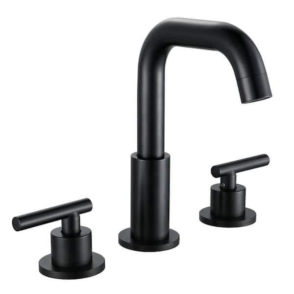 Vara 8 in. Widespread Double-Handle 8.11 in. H High-Arc 360°swivel Spout Bathroom Sink Faucet in Matte Black