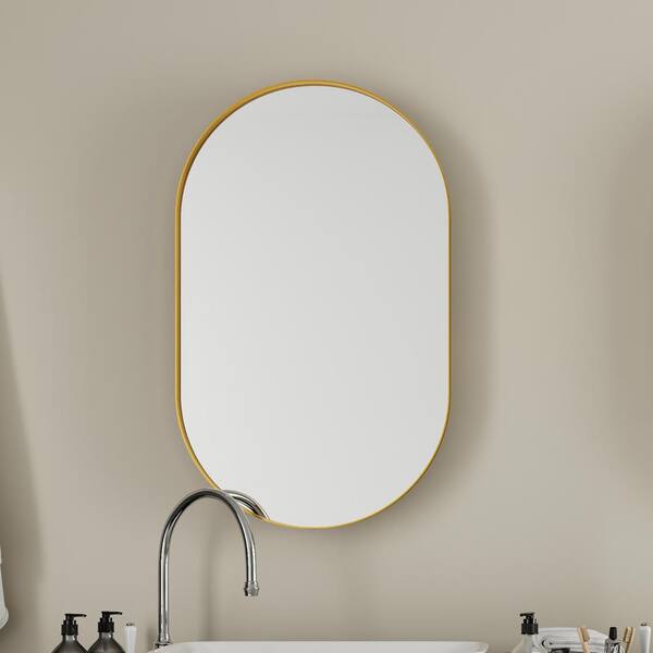 KD Series 20 in. W x 34 in. H Oval Gold Recessed Mount Medicine