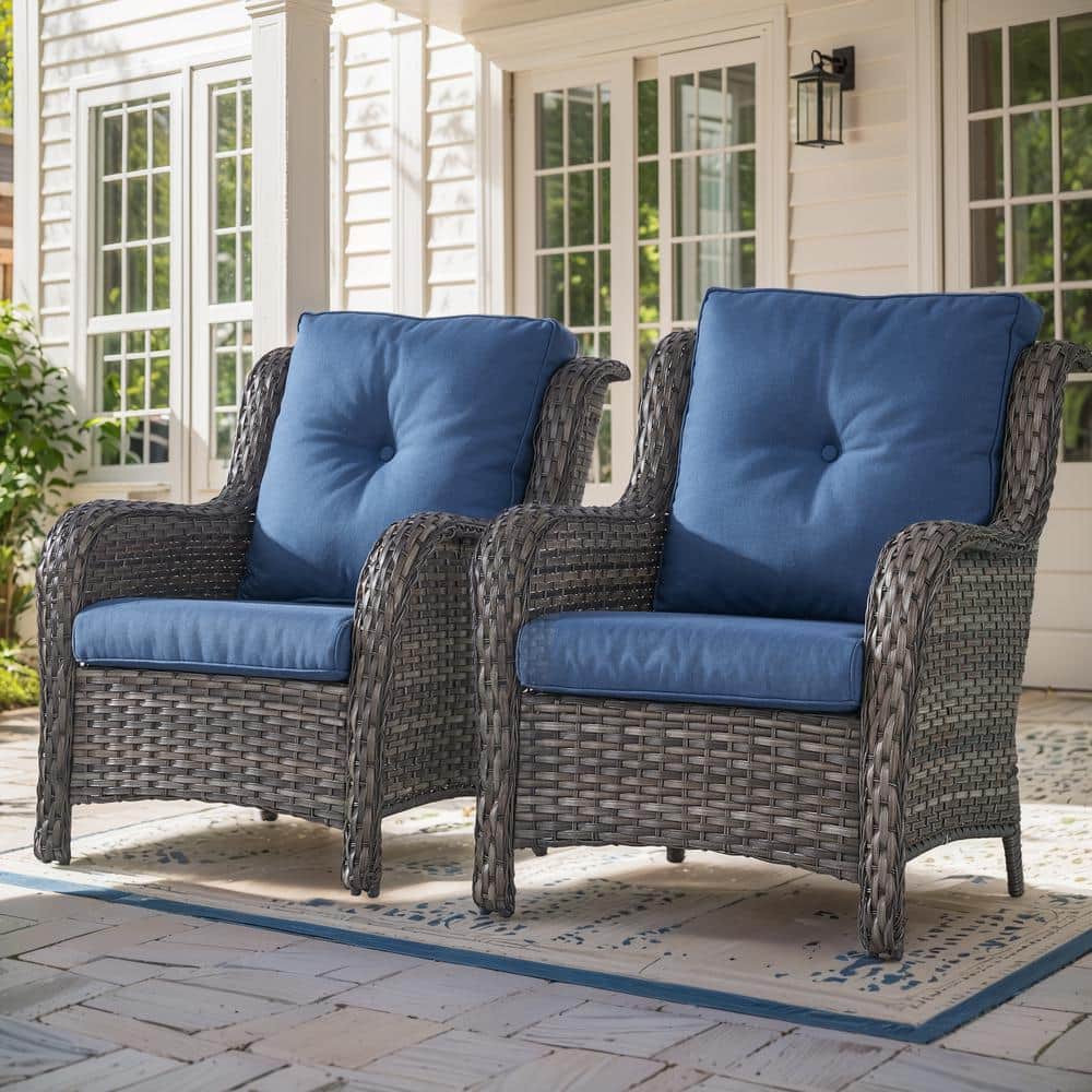 Arcline Patio Gray Wicker Outdoor Lounge Chair with Blue Cushions and rest (2-Pack) price history on PriceWatchPro