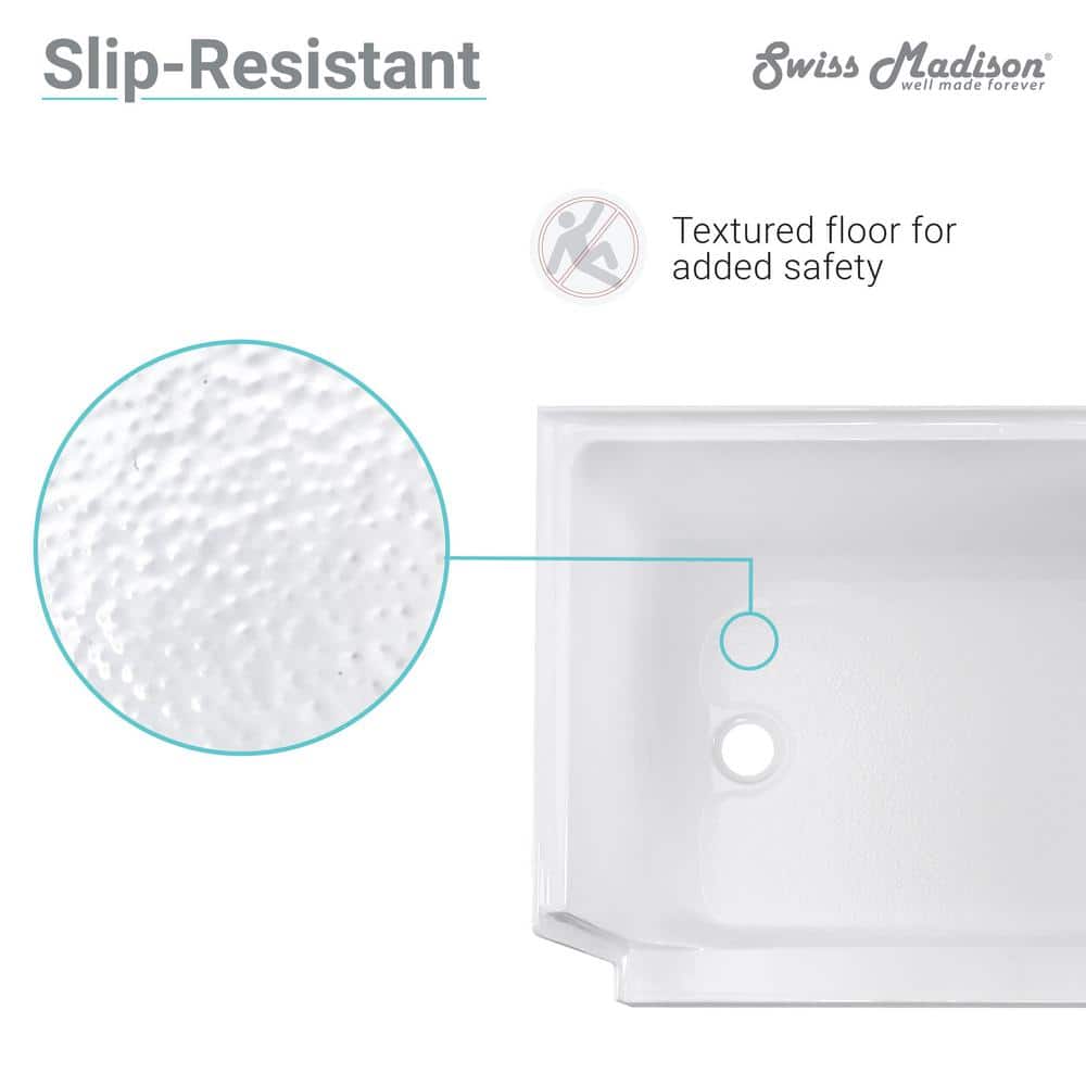 White Acrylic Single Threshold Shower Base with Seat and Right Drain