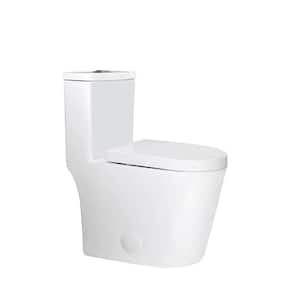 23 in. 0.8/1.6 GPF 1-Piece Dual Flush Round Toilet in White with Soft Close Seat Included