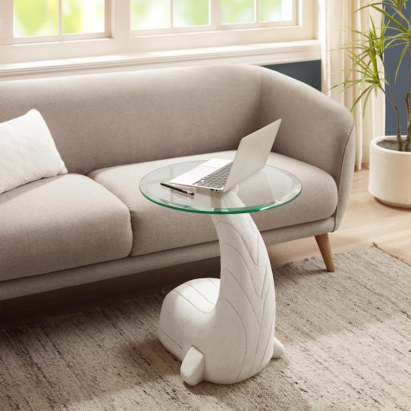 Linon Home Decor Willis Whale 20 in. Distressed Whitewash Specialty Glass End Table