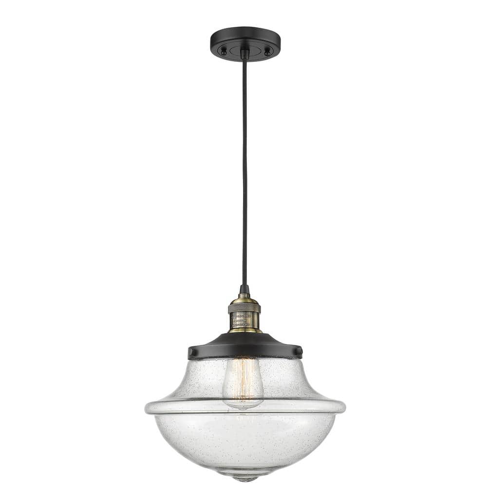 Oxford 1-Light Black Antique Brass Shaded Pendant Light with Seedy Glass Shade price history on PriceWatchPro