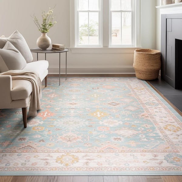 Crestwood Aqua 8 ft. x 10 ft. Oriental Indoor Area Rug