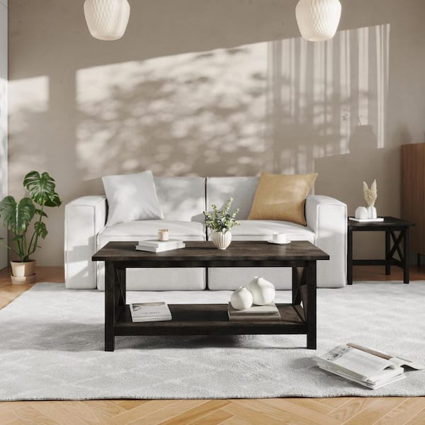 Carnegy Avenue 47 in. Dark Gray Rectangle Wood Coffee Table