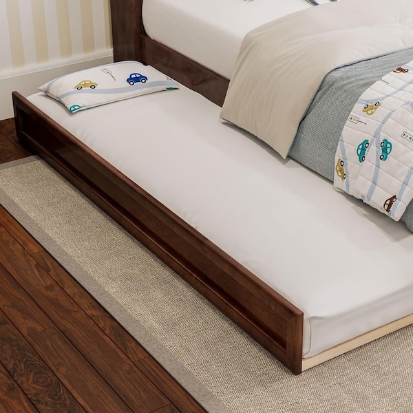 AFI Walnut Brown Mid-Century Modern Solid Wood Frame Twin Trundle Bed