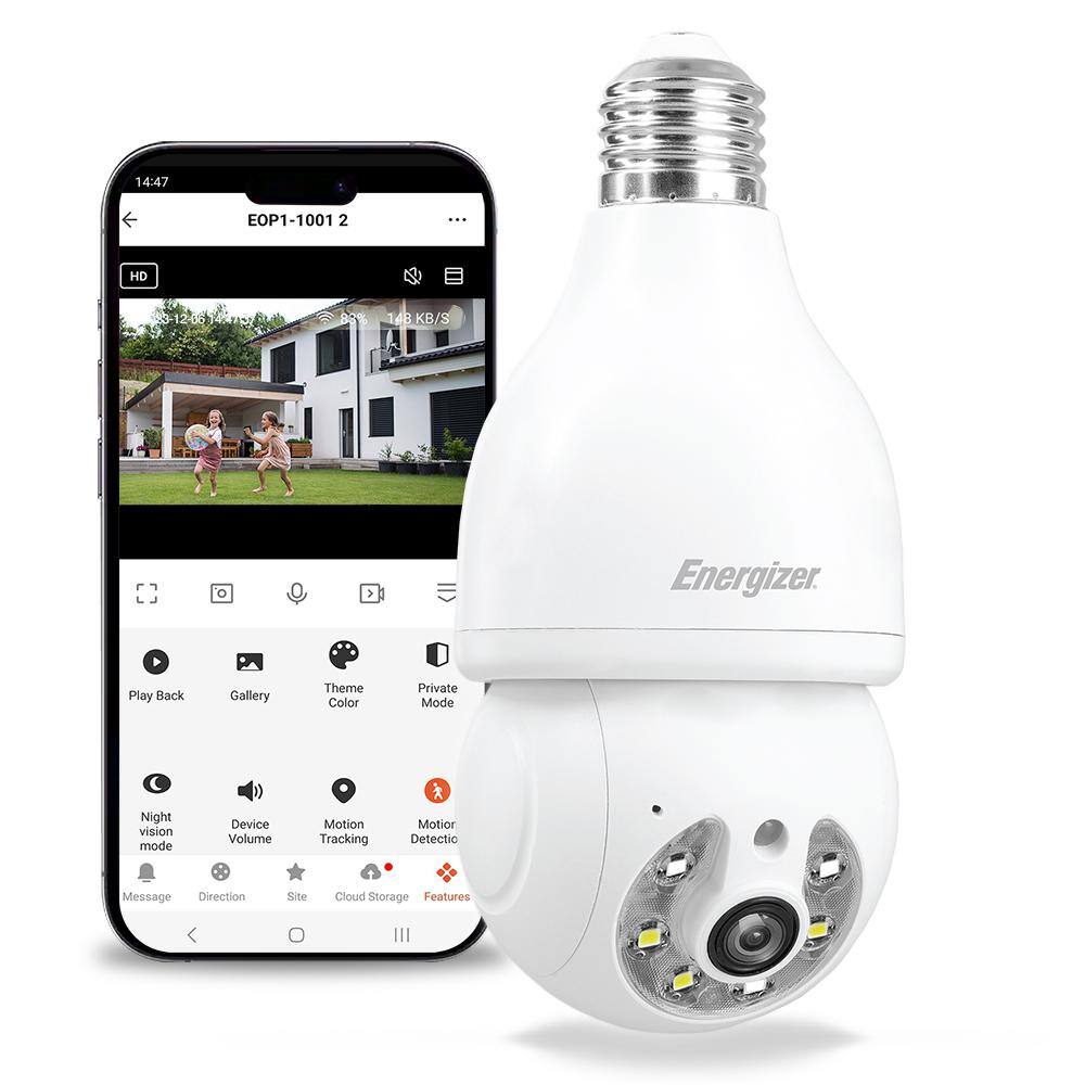 Energizer Smart 2K Wi-Fi Light Bulb Camera – 1000 Lumens, Indoor/Outdoor Security!