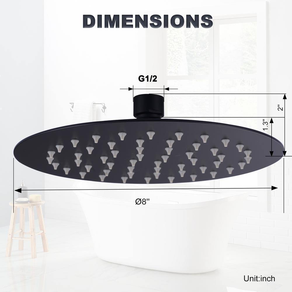 Large Matte Black Round Rain Shower Head with High-Pressure Spray