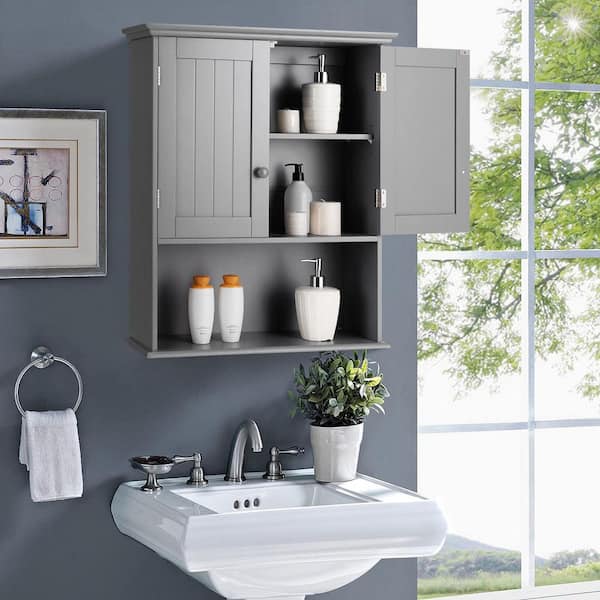 Bunpeony 14 in. W x 7 in. D x 20 in. H White Adjustable Hanging Bathroom Storage Wall Cabinet