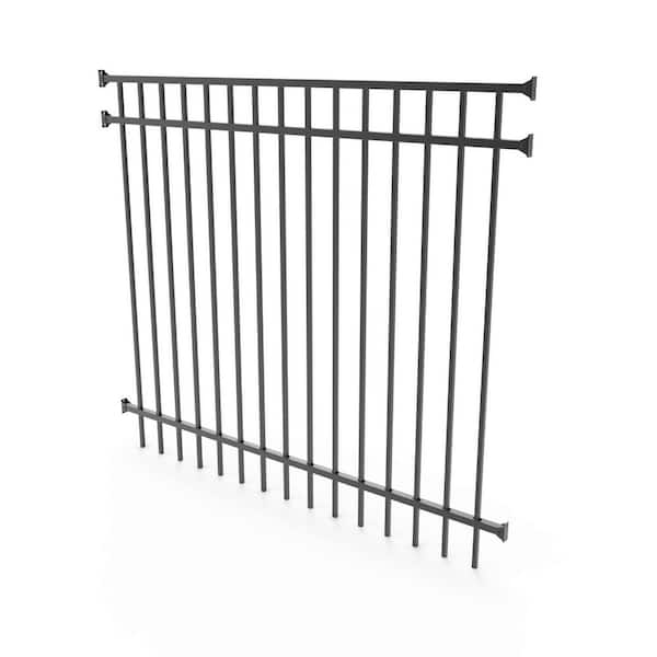 3 ft. x 8 ft. Steel Spaced Picket Flat Top Flat Black Metal Fence Panel