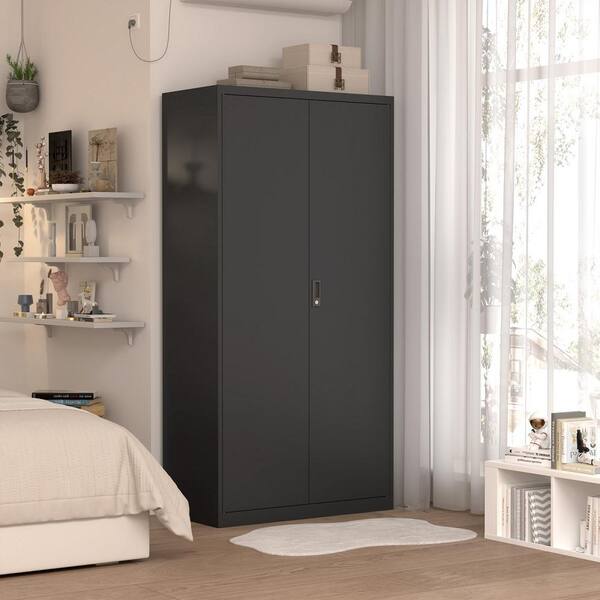 thumbnail image 2 of Mlezan Vintage Metal Storage Cabinet – 55.1 Inch Locker Wardrobe With 6 Doors & 5 Shelves, Lockable Brown Steel Cabinet For Living Room Or Bedroom 2 of 3