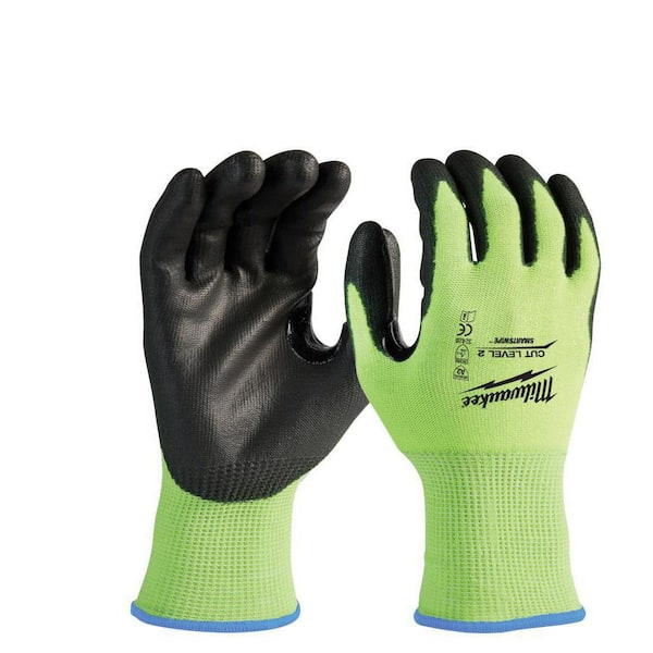 Milwaukee Small High Visibility Level 2 Cut Resistant Polyurethane Dipped Work Gloves