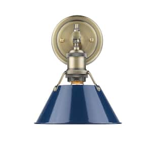 Orwell AB 1-Light Aged Brass Bath Light with Navy Blue Shade
