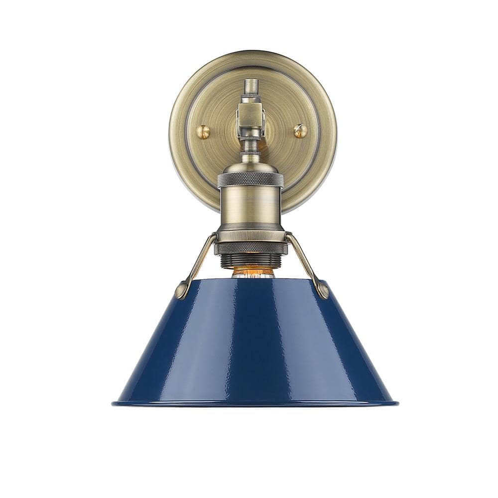 Golden Lighting Orwell AB 1-Light Aged Brass Bath Light with Navy Blue ...