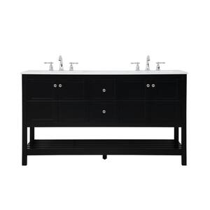 Timeless 60 in. W x 22 in. D x 34 in. H Single Bathroom Vanity in Black with White Engineered Stone with White Basin