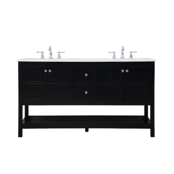 Unbranded Timeless 60 in. W x 22 in. D x 34 in. H Single Bathroom Vanity in Black with White Engineered Stone with White Basin