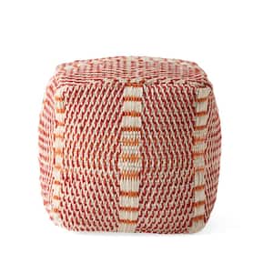 Rolodex Red and Orange Water Resistant Fabric Cube Ottoman Pouf