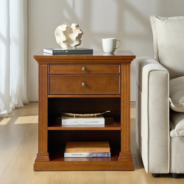 Verdad Acorn 2-Drawer 24 in. Wide Nightstand with Adjustable Shelves and Charging Stations