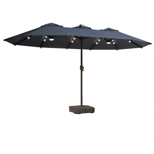Levitz Double Top 14.5 ft. Steel Cantilever Outdoor Patio Umbrella with weighted base in Dark Blue