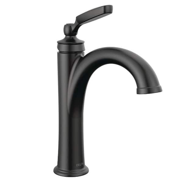 Delta Woodhurst Single Handle Single Hole Bathroom Faucet with Metal Drain Assembly in Matte Black