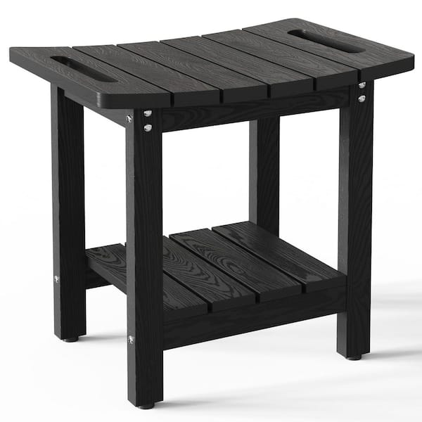 Plastic Shower Bench for Inside Shower, Shower Stool with Storage Shelf, Waterproof Shower Chair Seat in Black