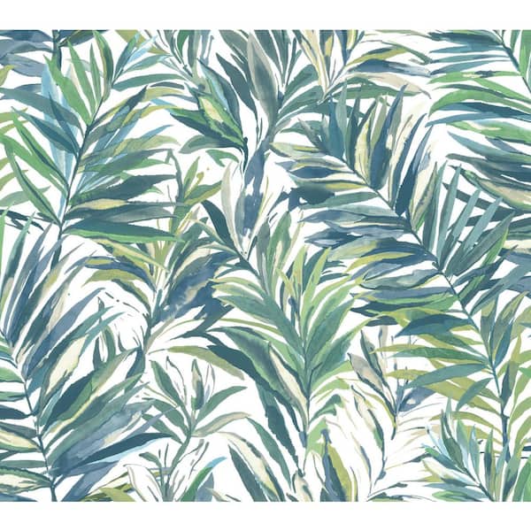 Blue Swaying Palms Green and Blue Non-Pasted Non-Woven Matte Wallpaper
