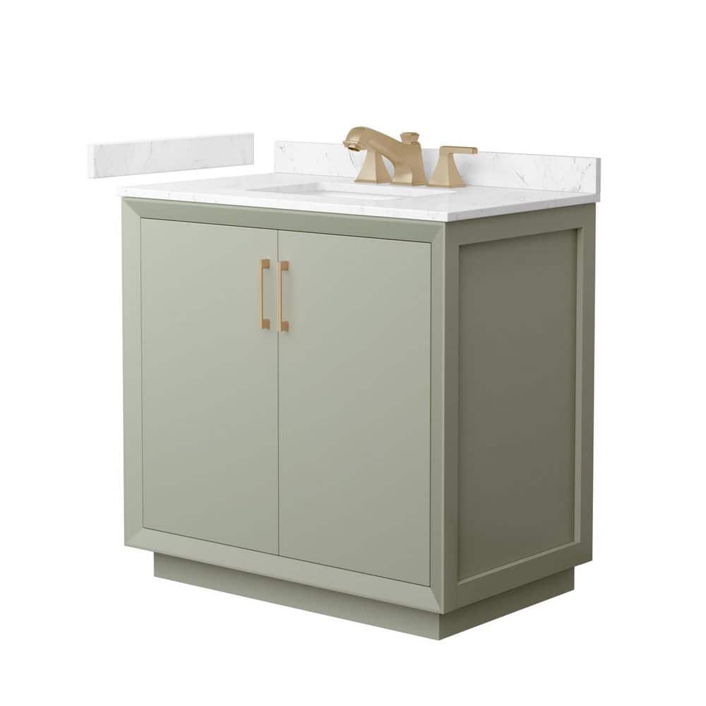 Strada 36 in. Single Freestanding Light Green Bath Vanity with Carrara Cultured Marble Top Assembled price history on PriceWatchPro