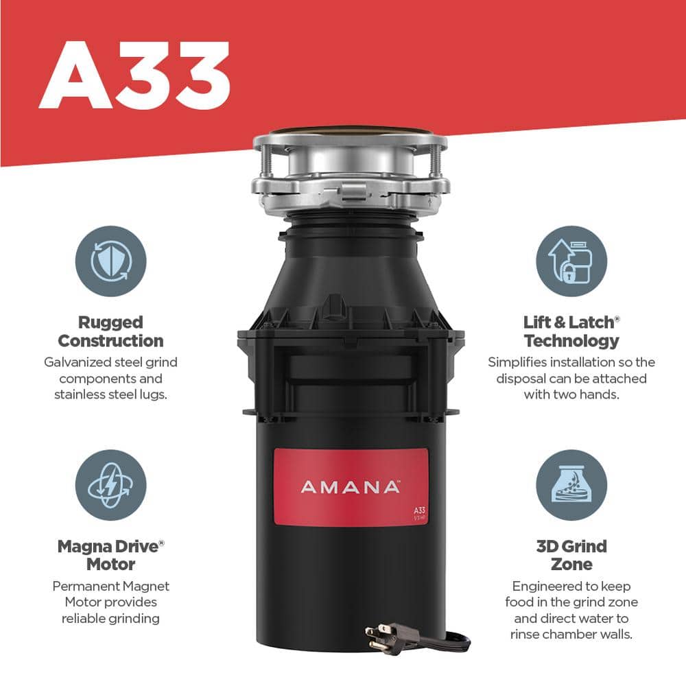 Amana 1/3 HP Continuous Feed Garbage Disposal with Power Cord
