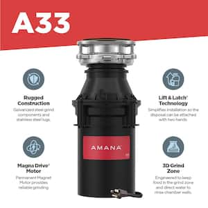 A33 W/C 1/3 HP Continuous Feed Kitchen Garbage Disposal with Power Cord