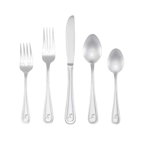 Marina Monogrammed Letter X 46-Piece Silver Stainless Steel Flatware Set (Service for 8)