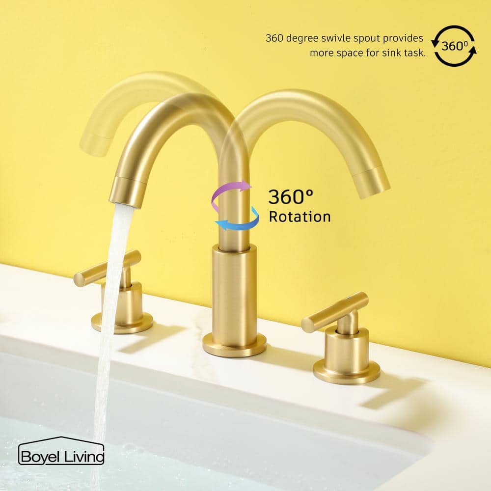 Brushed Gold 8-Inch Widespread 2-Handle Bathroom Faucet