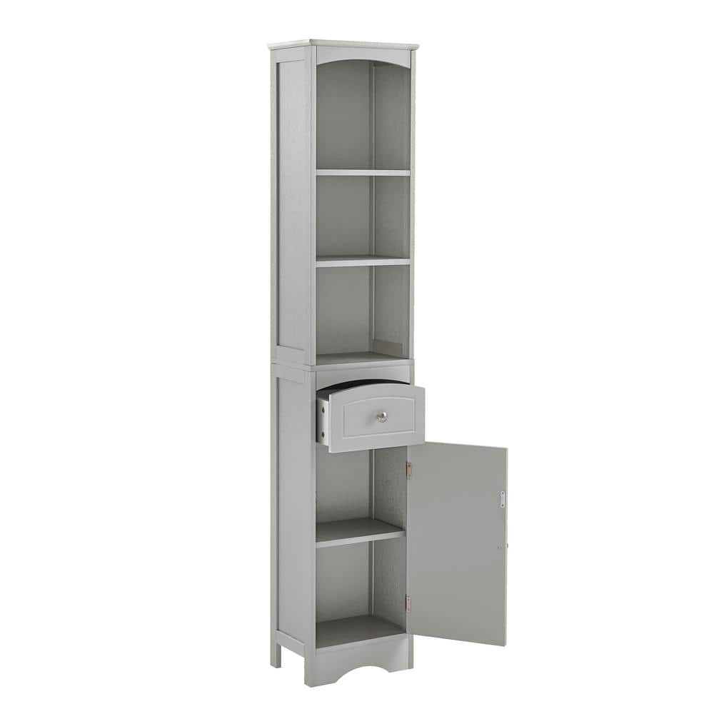 Gray Tall Freestanding Bathroom Storage Cabinet with Adjustable Shelving