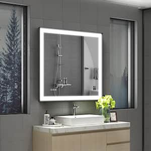 36 in. W x 36 in. H Square Black Framed Anti-Fog LED Dimmable 3CCT Light Modern Wall Bathroom Vanity Mirror