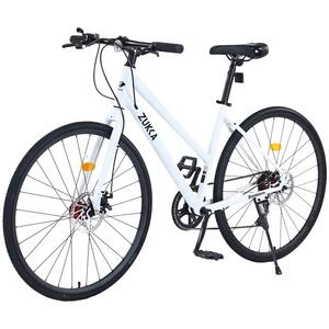 26 in. Road Bike with 7 Speed Disc Brakes and Carbon Steel Frame for Men and Women's in White