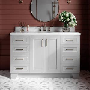 Taylor 55 in. W x 22 in. D x 36 in. H Freestanding Bath Vanity in Grey with Carrara White Marble Top