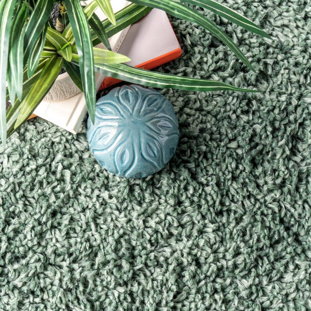 Kara Green Solid Shag 2' x 3' Synthetic Area Rug