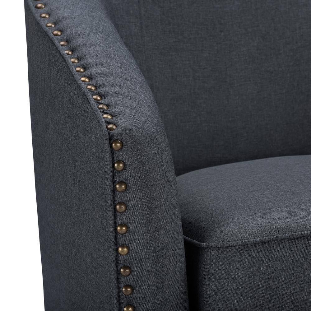 Gray Swivel Barrel Accent Chair with Nailhead Trim and Wood Base