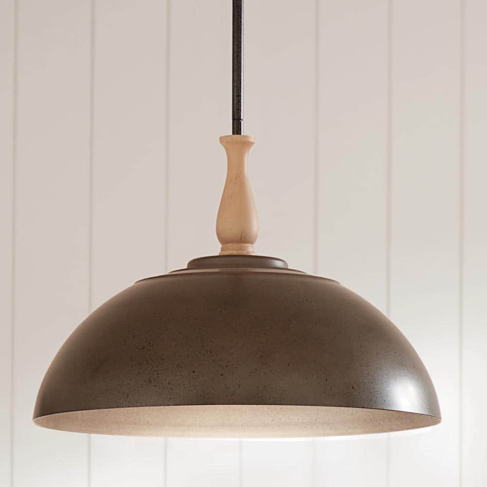 Fira Anvil Iron and Beech 18'' Single Pendant Light
