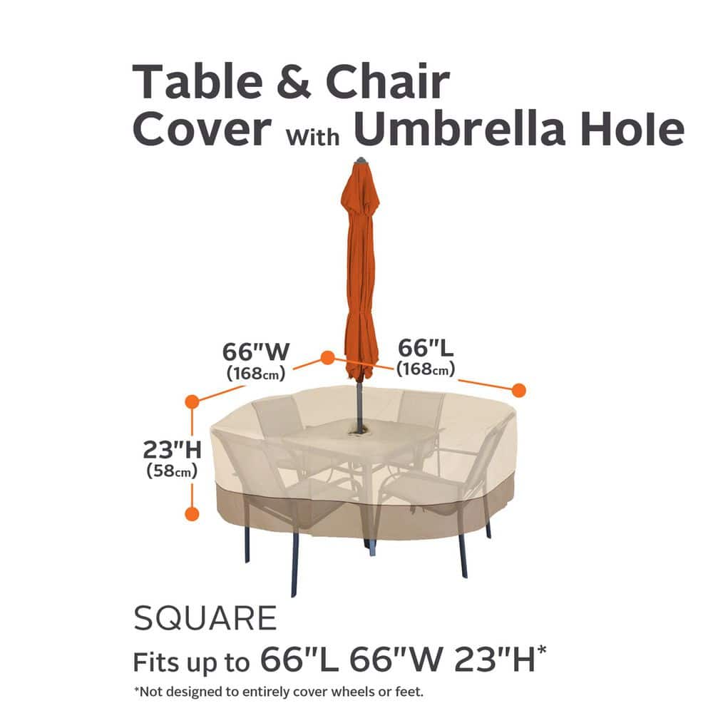 Tan and Brown Water-Resistant Square Patio Set Cover with Umbrella Hole