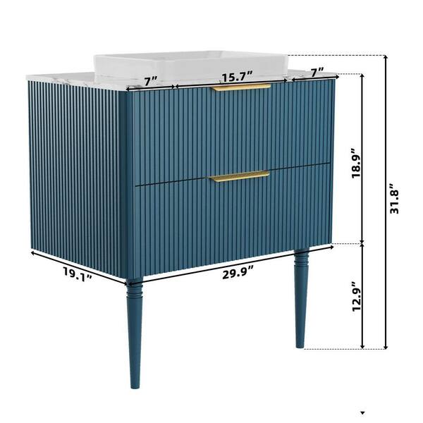 FAMYYT 30 in. W Bath Vanity in Aqua Blue with White Cultured