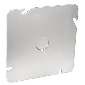 4-11/16 in. Steel Metallic, Flat Square Cover, with 1/2 in. KO in Center (1-Pack)