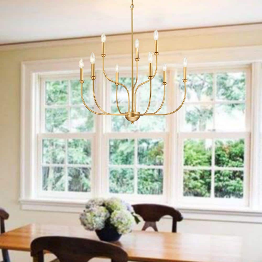 Gold 9-Light 2-Tier Candle Style Metal Chandelier