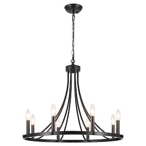 Yenier 8-Light Black Rustic Farmhouse Dimmable Kitchen Island Wagon Wheel Chandelier Candle Style for Living Room Foyer