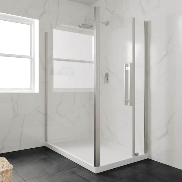 54-in L x 32-in W Alcove or Corner Shower Pan Base Rectangle with Hidden Side Drain, White Acrylic, Reversible Design