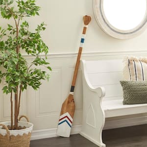 7 in. x  58 in. Wood White Novelty Canoe Oar Paddle Wall Decor with Arrow and Stripe Patterns