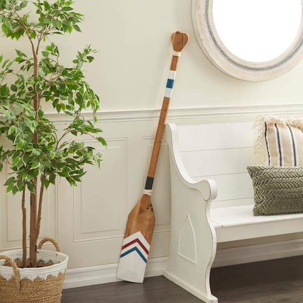 Litton Lane 7 in. x  58 in. Wood White Novelty Canoe Oar Paddle Wall Decor with Arrow and Stripe Patterns