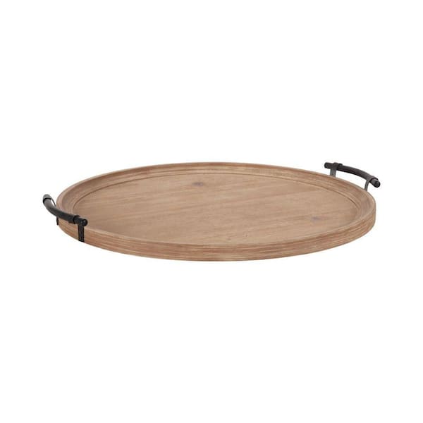 Kate and Laurel Bruillet Brown Round 24 in. Wood Decorative Tray